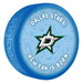NHL Dallas Stars New Fan Is Born blue souvenir hockey puck with team D star logo on baby-themed background