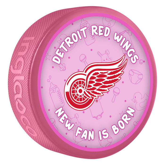 NHL Detroit Red Wings New Fan is Born Pink Souvenir Puck