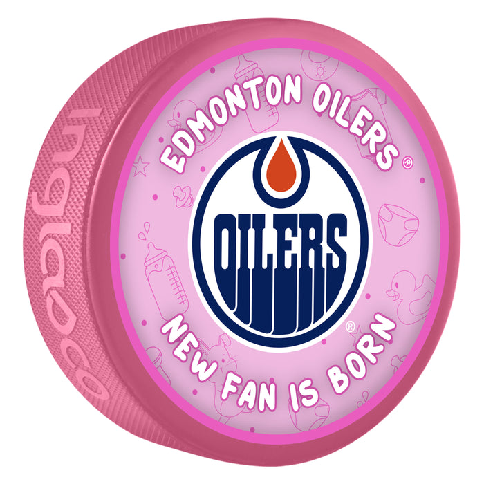 NHL Edmonton Oilers New Fan is Born Pink Souvenir Puck
