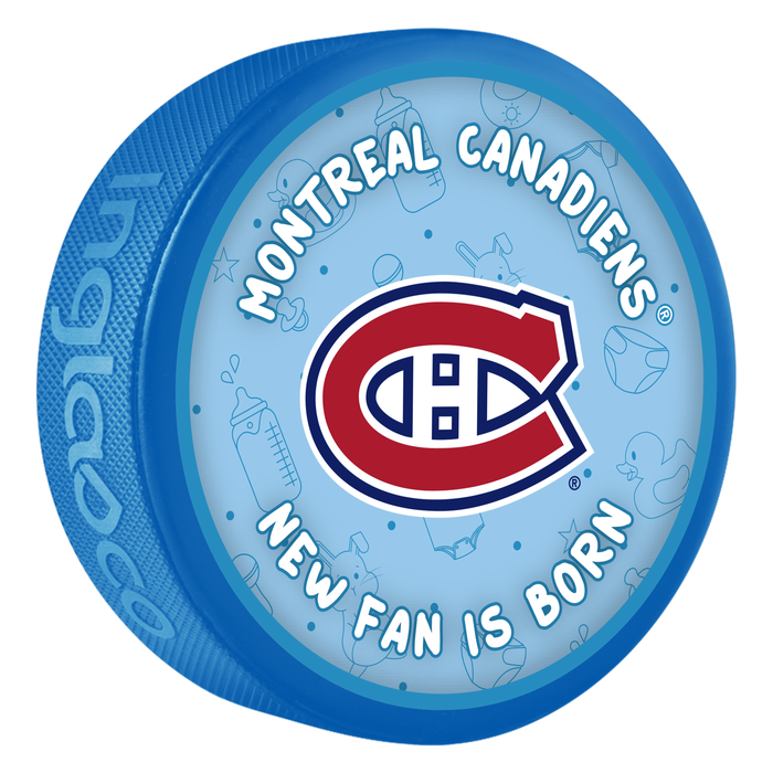 NHL Montreal Canadiens New Fan is Born Blue Souvenir Puck