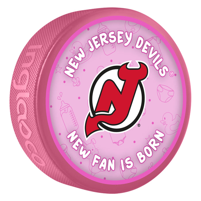 NHL New Jersey Devils New Fan is Born Pink Souvenir Puck