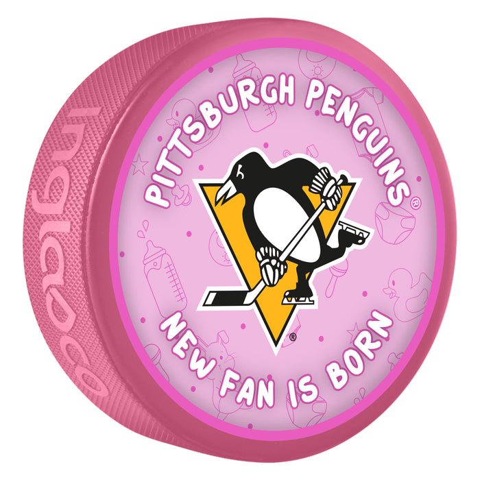 NHL Pittsburgh Penguins New Fan is Born Pink Souvenir Puck