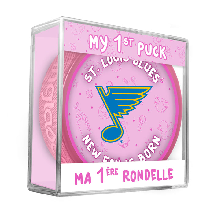 NHL St. Louis Blues New Fan is Born Pink Souvenir Puck