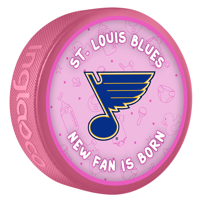 NHL St. Louis Blues New Fan is Born Pink Souvenir Puck