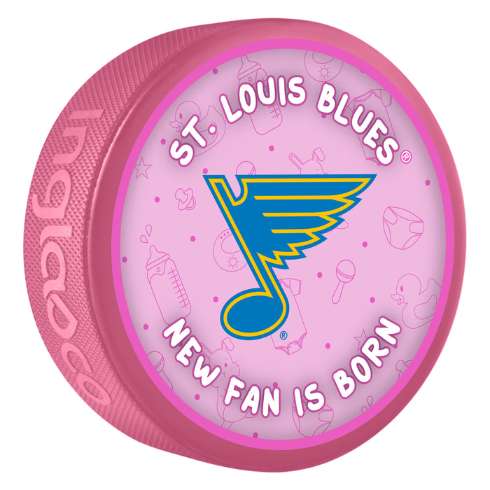 NHL St. Louis Blues New Fan is Born Pink Souvenir Puck