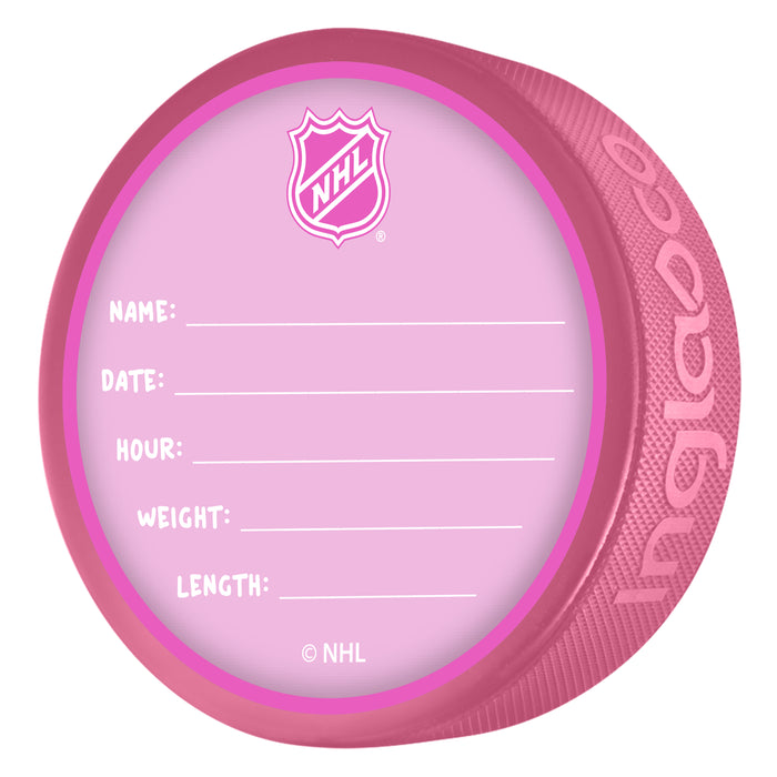 NHL St. Louis Blues New Fan is Born Pink Souvenir Puck