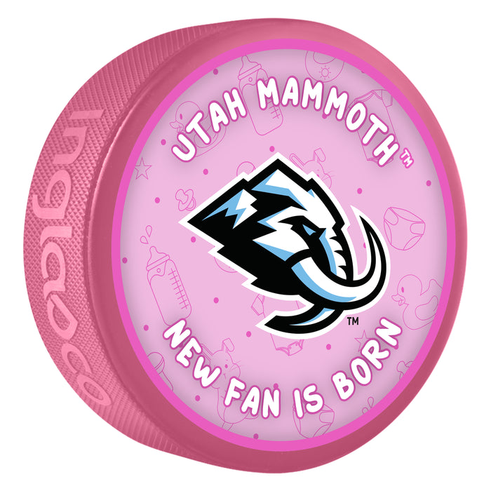 NHL Utah Mammoth New Fan is Born Pink Souvenir Puck