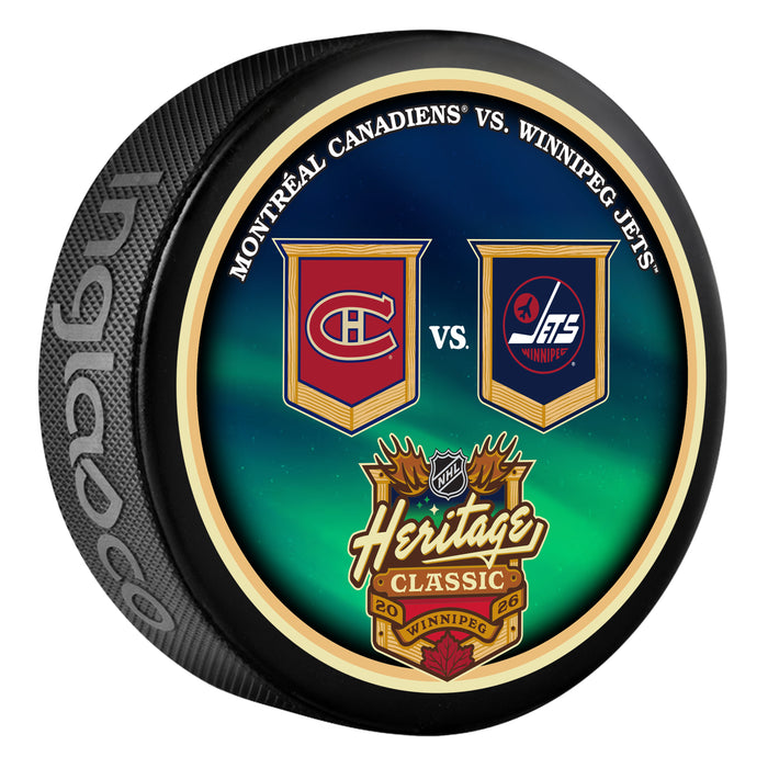 NHL Heritage Classic 2026 Souvenir Puck Dueling Win Jets Vs Mon Canadiens