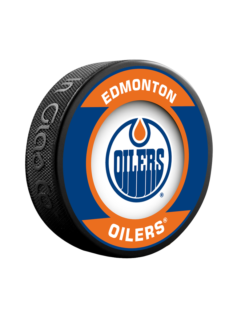 <transcy>Rondelle de hockey de collectionneur de souvenirs rétro des Oilers d'Edmonton de la LNH</transcy>