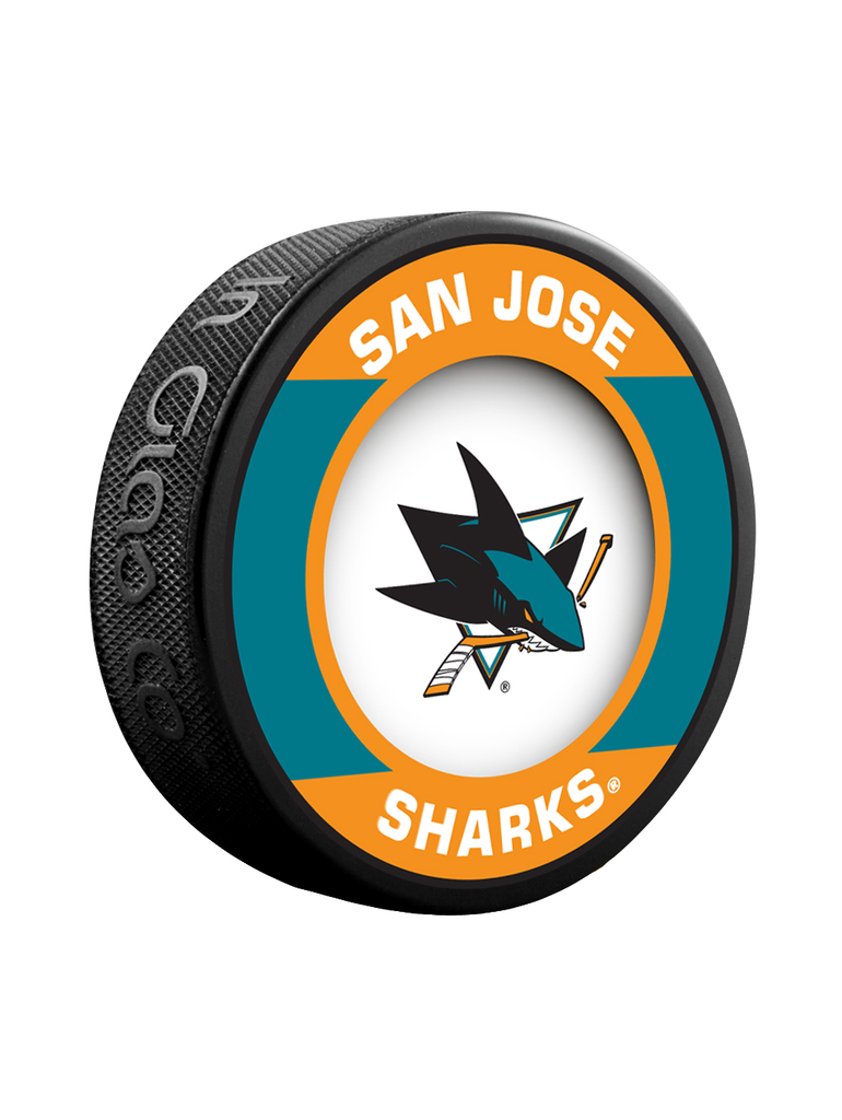 <transcy>Rondelle de hockey de collectionneur de souvenirs rétro des Sharks de San Jose de la LNH</transcy>