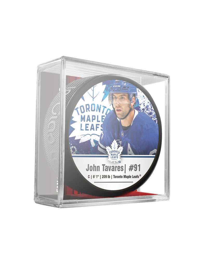 <transcy>AJLNH John Tavares # 91 Rondelle de hockey souvenir des Maple Leafs de Toronto dans un cube</transcy>