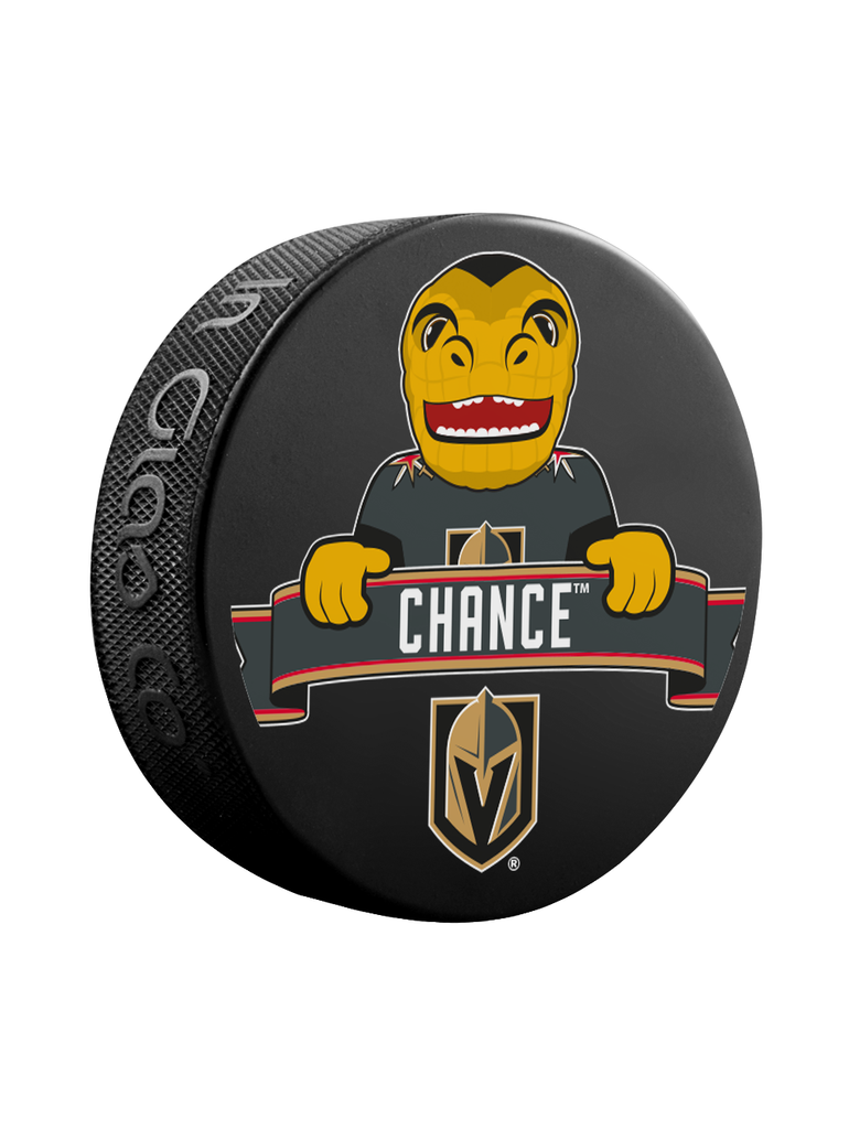 <transcy>Rondelle de hockey souvenir de mascotte des chevaliers d'or de Vegas de la LNH</transcy>