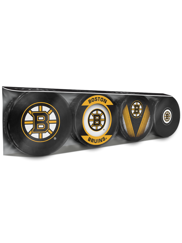<transcy>Lot de 4 rondelles de hockey souvenir des Bruins de Boston de la LNH</transcy>