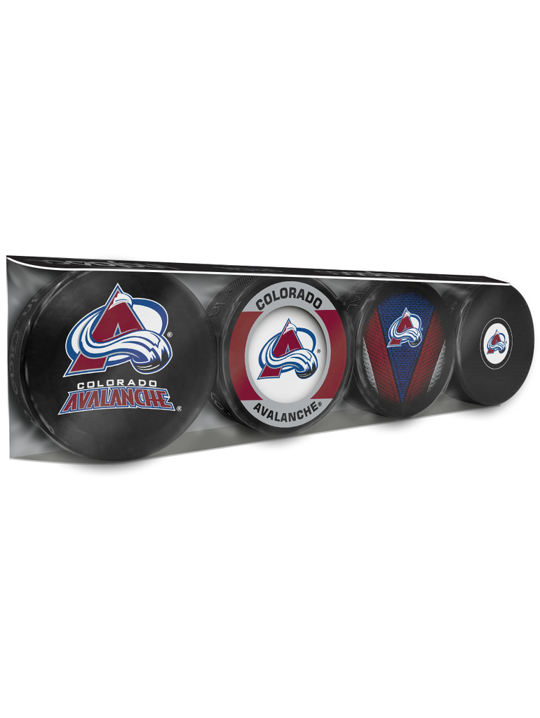 <transcy>Lot de 4 rondelles de hockey souvenir de l'Avalanche du Colorado de la LNH</transcy>