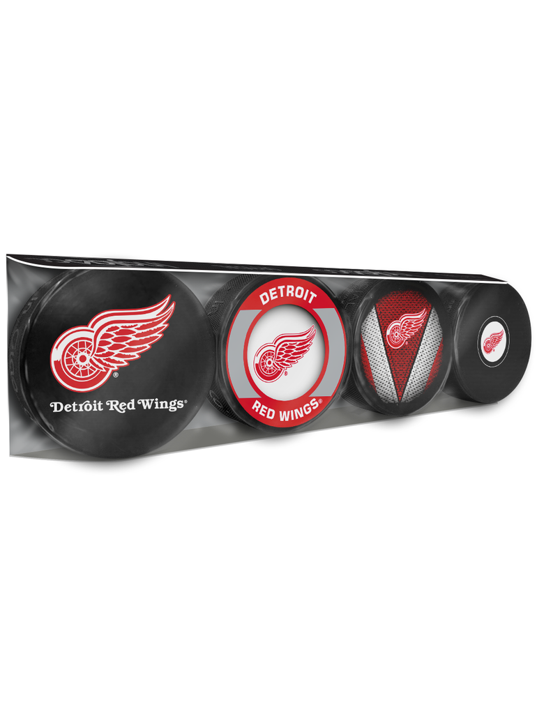 <transcy>Paquet de 4 rondelles de hockey souvenir des Red Wings de Detroit de la LNH</transcy>