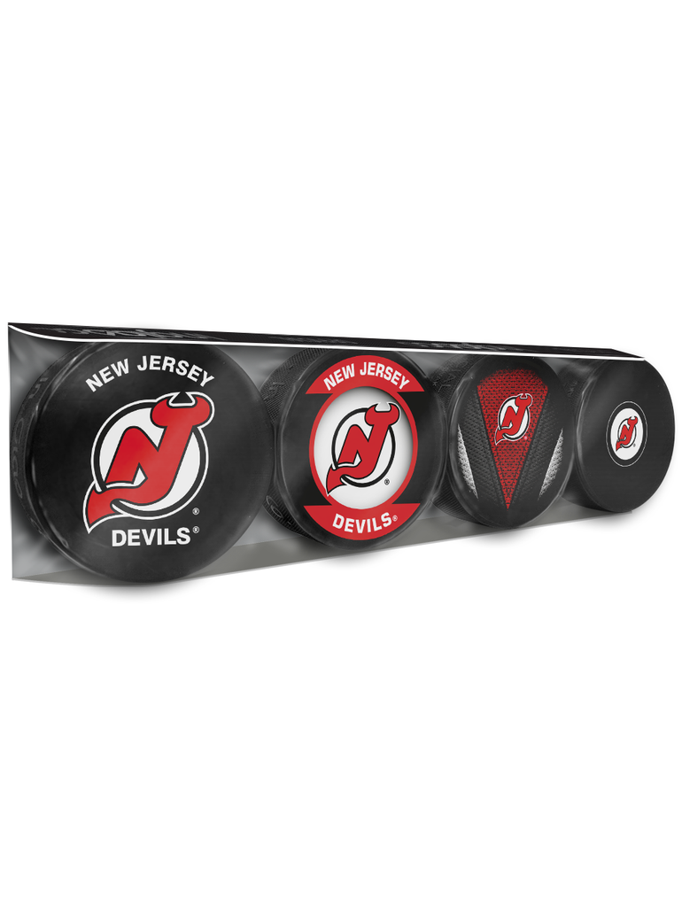<transcy>Paquet de 4 rondelles de hockey souvenir des Devils du New Jersey de la LNH</transcy>
