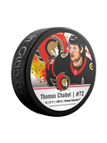 <transcy>AJLNH Thomas Chabot #72 Rondelle de hockey souvenir des Sénateurs d'Ottawa dans un cube</transcy>