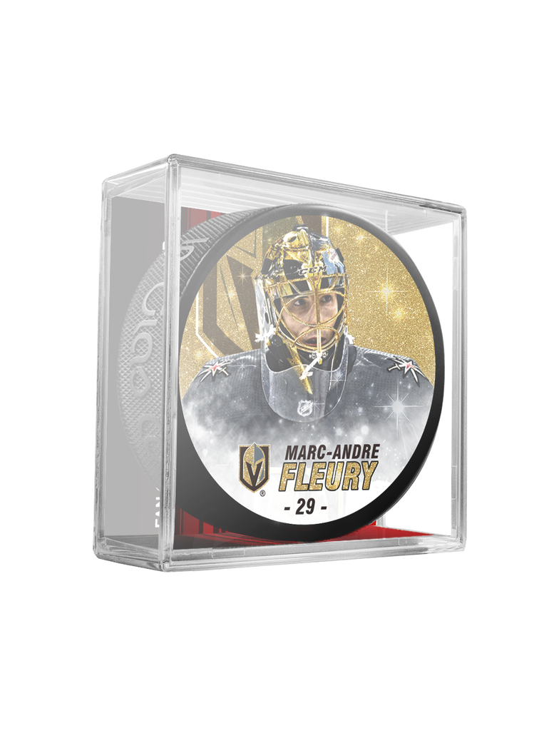 <transcy>NHLPA Marc-André Fleury #29 Vegas Golden Knights Édition Spéciale Glitter Puck In Cube</transcy>