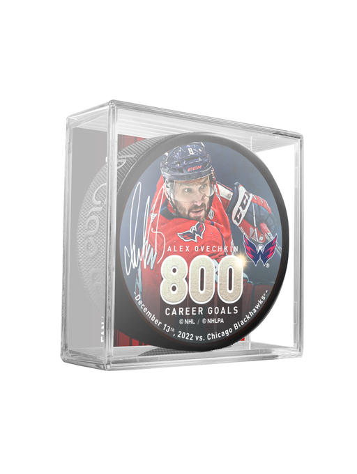 NHLPA Alex Ovechkin Washington Capitals 800 Goals Souvenir Hockey Puck In Cube
