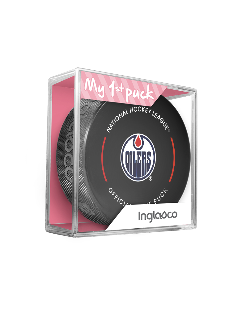 NHL Edmonton Oilers Officially Licensed 2023-2024 Team Game Puck Design In Cube - New Fan Pink