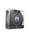 NHL Edmonton Oilers 2023 Official Playoffs Game Hockey Puck Design In Cube