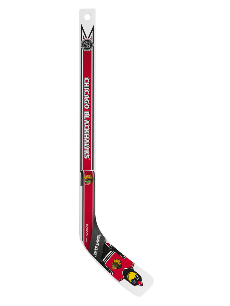 <transcy>Mini bâton de joueur en plastique blanc de mascotte des Blackhawks de Chicago de la LNH</transcy>