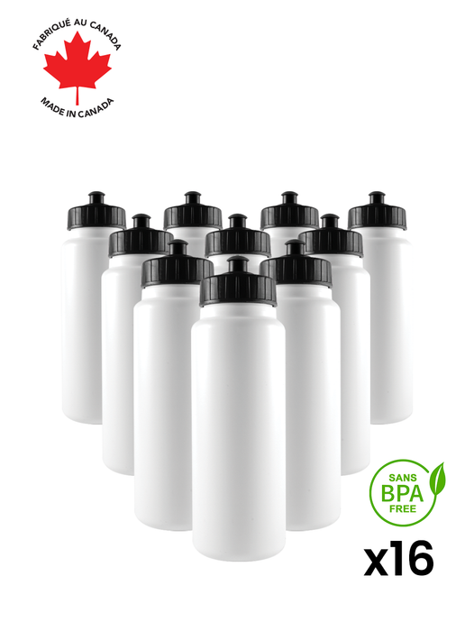 Caisse Coach avec bouteilles à rabat : comprend 1 caisse de sport noire avec 40 rondelles de hockey slovaques noires de 6 oz et 16 bouteilles Tallboy blanches de 1 L