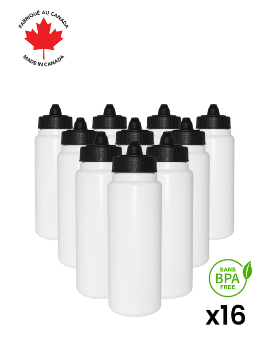 Caisse Coach avec bouteilles à membrane : Achetez canadien ! Comprend 1 caisse de sport noire avec 40 rondelles de hockey Canadian Pro 6 oz noires et 16 bouteilles Tallboy blanches de 1 L