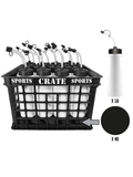 Coach Crate With Noodle Straw-Top Bottles: Includes 1 Black Sports Crate With 40 Black Slovakian 6oz Hockey Pucks And 16 White 1L Tallboy Bottles