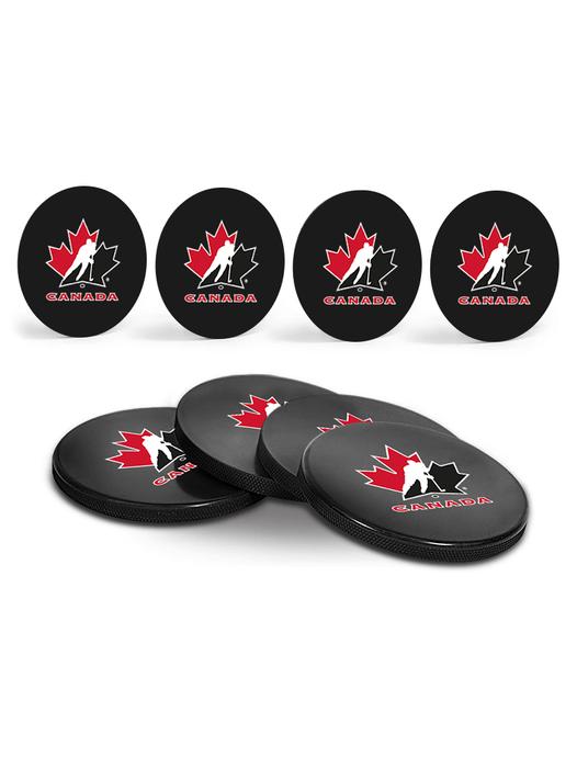 Sous-verres en forme de rondelle de hockey de Hockey Canada (4-Pack) en cube