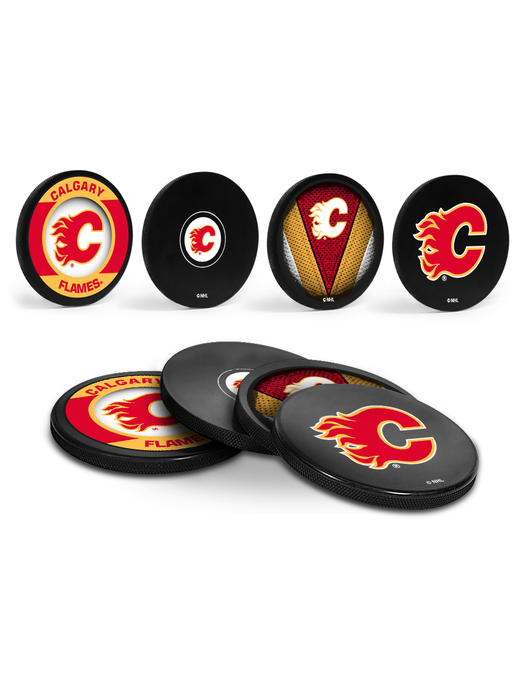 NHL Calgary Flames Hockey Puck Drink Coasters (4-Pack) In Cube