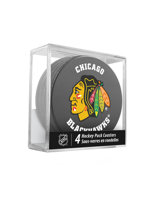 NHL Chicago Blackhawks Hockey Puck Drink Coasters (4-Pack) In Cube