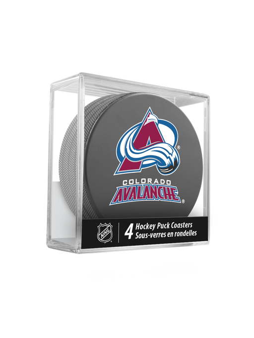 NHL Colorado Avalanche Hockey Puck Drink Coasters (4-Pack) In Cube