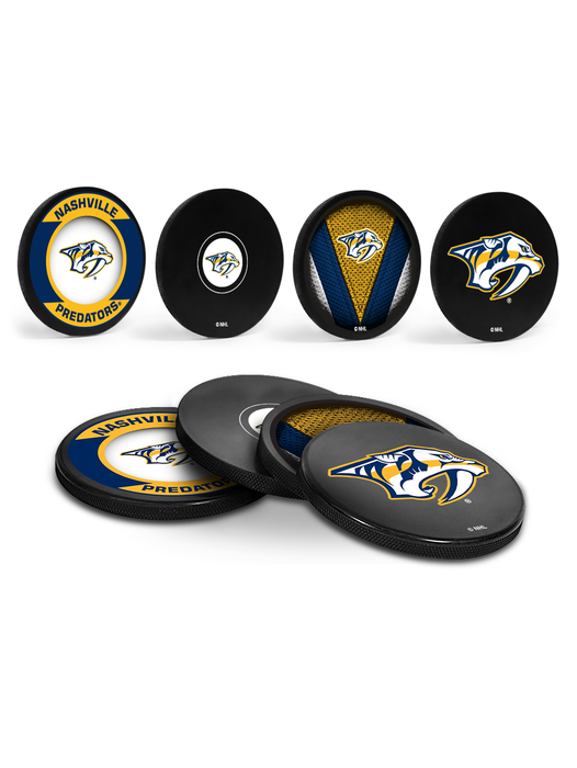 NHL Nashville Predators Hockey Puck Drink Coasters (4-Pack) In Cube