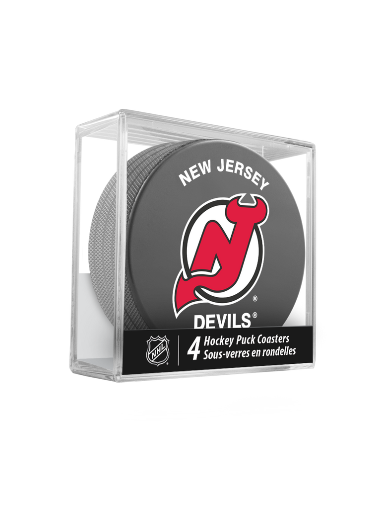 NHL New Jersey Devils Hockey Puck Drink Coasters (4-Pack) In Cube
