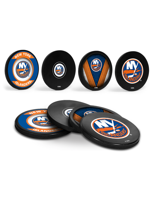 NHL New York Islanders Hockey Puck Drink Coasters (4-Pack) In Cube