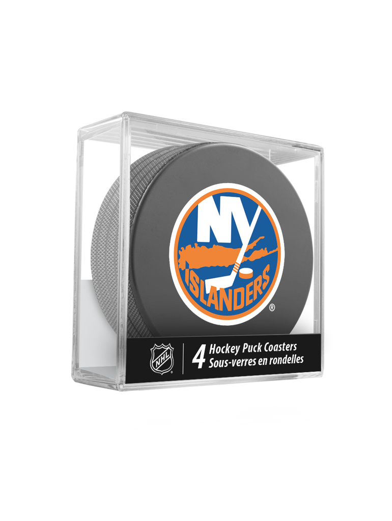 NHL New York Islanders Hockey Puck Drink Coasters (4-Pack) In Cube