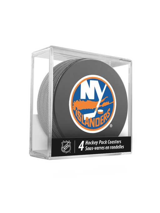NHL New York Islanders Hockey Puck Drink Coasters (4-Pack) In Cube