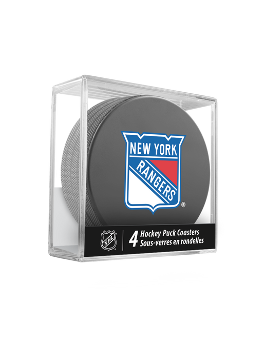 NHL New York Rangers Hockey Puck Drink Coasters (4-Pack) In Cube
