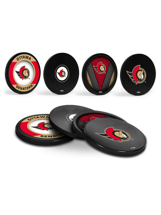 NHL Ottawa Senators Hockey Puck Drink Coasters (4-Pack) In Cube