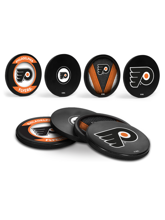 NHL Philadelphia Flyers Hockey Puck Drink Coasters (4-Pack) In Cube