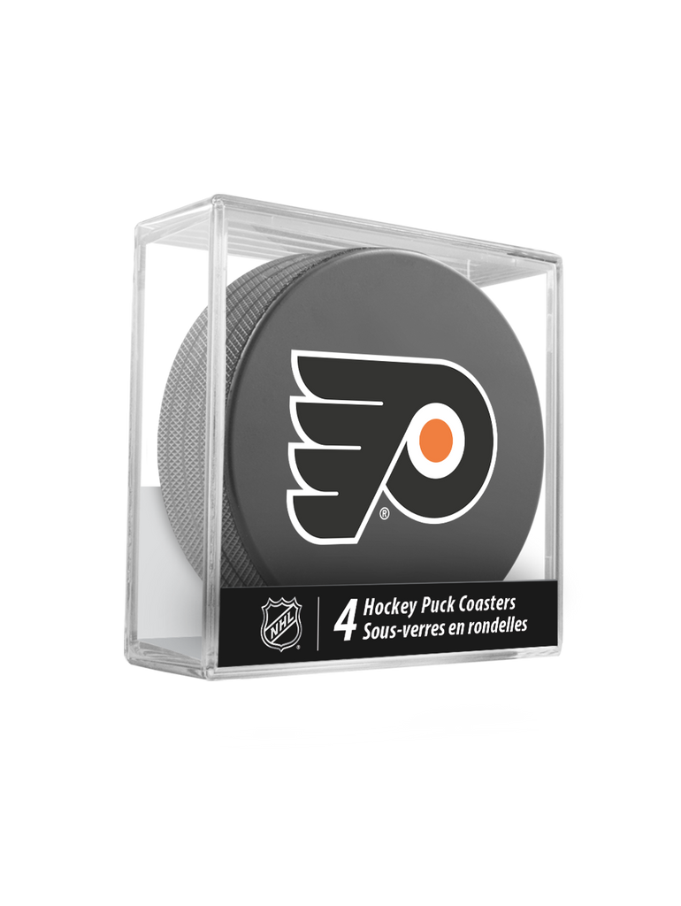 NHL Philadelphia Flyers Hockey Puck Drink Coasters (4-Pack) In Cube