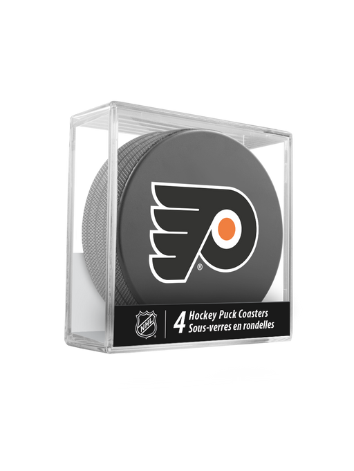 NHL Philadelphia Flyers Hockey Puck Drink Coasters (4-Pack) In Cube