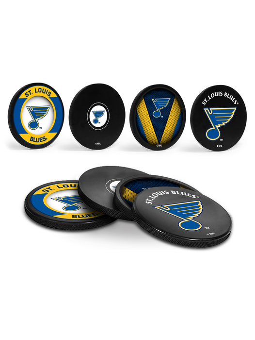 NHL St. Louis Blues Hockey Puck Drink Coasters (4-Pack) In Cube