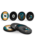 NHL San Jose Sharks Hockey Puck Drink Coasters (4-Pack) In Cube