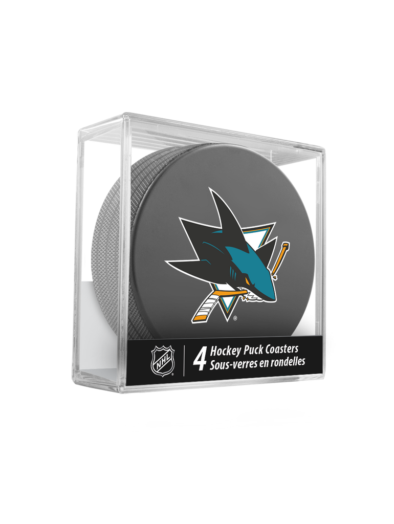 NHL San Jose Sharks Hockey Puck Drink Coasters (4-Pack) In Cube