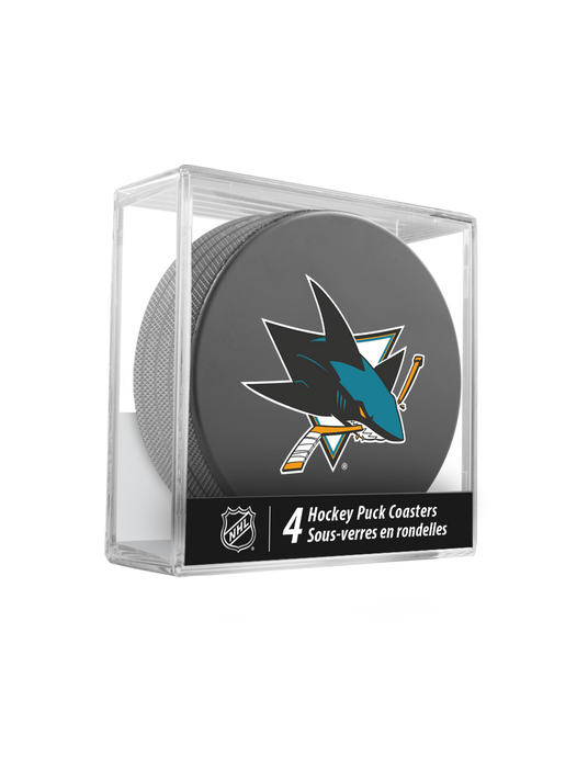 NHL San Jose Sharks Hockey Puck Drink Coasters (4-Pack) In Cube