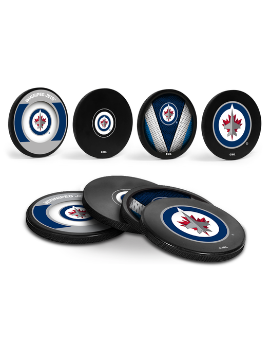 NHL Winnipeg Jets Hockey Puck Drink Coasters (4-Pack) In Cube