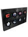 NHL Mini Hockey Puck Tabletop Display. This mini puck collection features all 7 Canadian NHL teams plus an NHL shield mini puck.