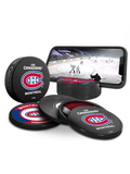 NHL Montreal Canadiens Ultimate Fan 3-Pack. Includes: 1 NHL Official Classic Souvenir Hockey Puck / 4 Coasters / 1 Media Device Holder
